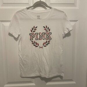 PINK Victoria's Secret White T-shirt Red & Black PINK- 25% Off Two or More Items
